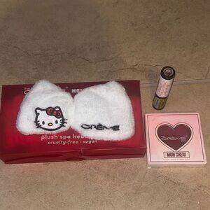 Bundle of the Hello Kitty Plush Spa Headband Set blush and lipstick